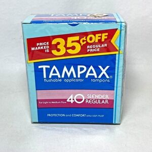 VTG 80s Tampax Tampons Slender Regular 40 ct Box NOS‎ Movie TV Play Prop NIB